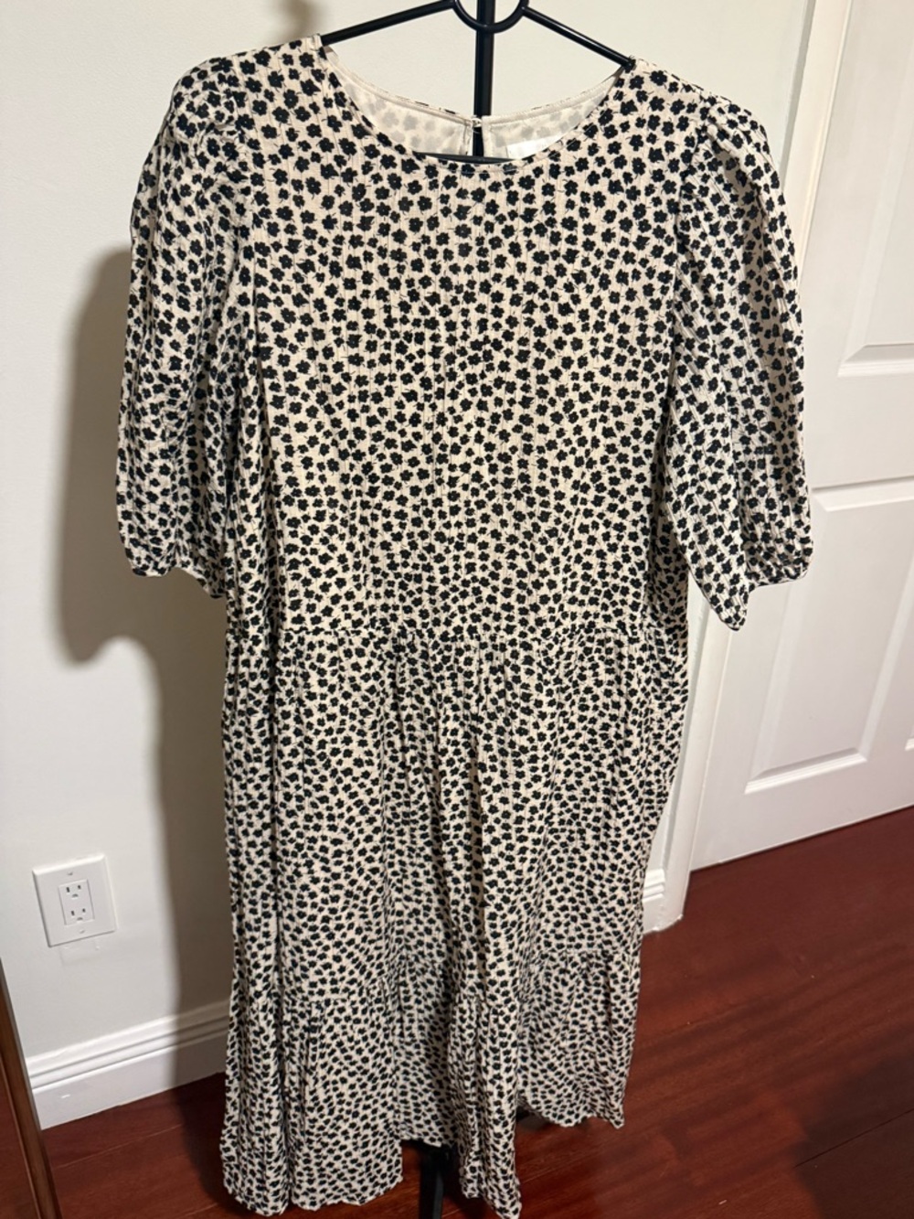 Cream and Black Printed Midi Dress